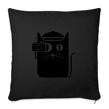 Cat with camera loves photography - Sofa pillow with filling 45cm x 45cm - black - Front