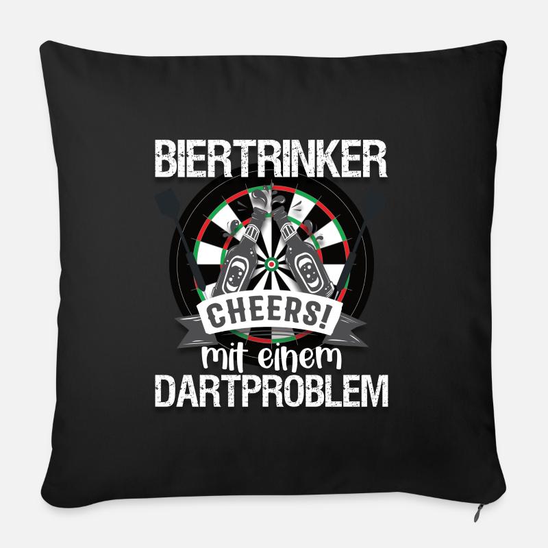 Herren Biertrinker mit Dart-Problem, Dartspieler, - Sofakissen mit Füllung 45 x 45 cm - Schwarz
