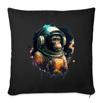 Space Ape, imprint of monkey in astronaut suit. - Sofa pillow with filling 45cm x 45cm - black - Front