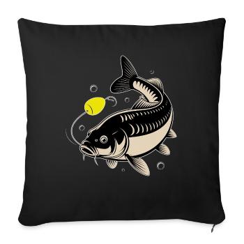 Carpe et bouillette – Le moment avant la morsure - Coussin et housse de 45 x 45 cm - noir - Devant