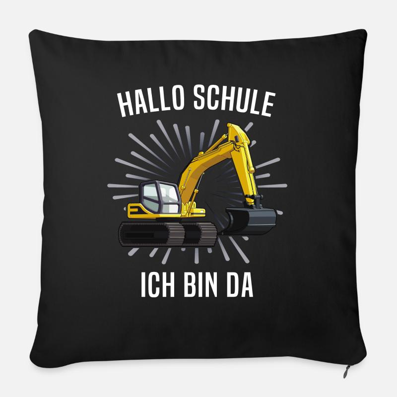 Erster Schultag Bagger Einschulung - Sofakissen mit Füllung 45 x 45 cm - Schwarz