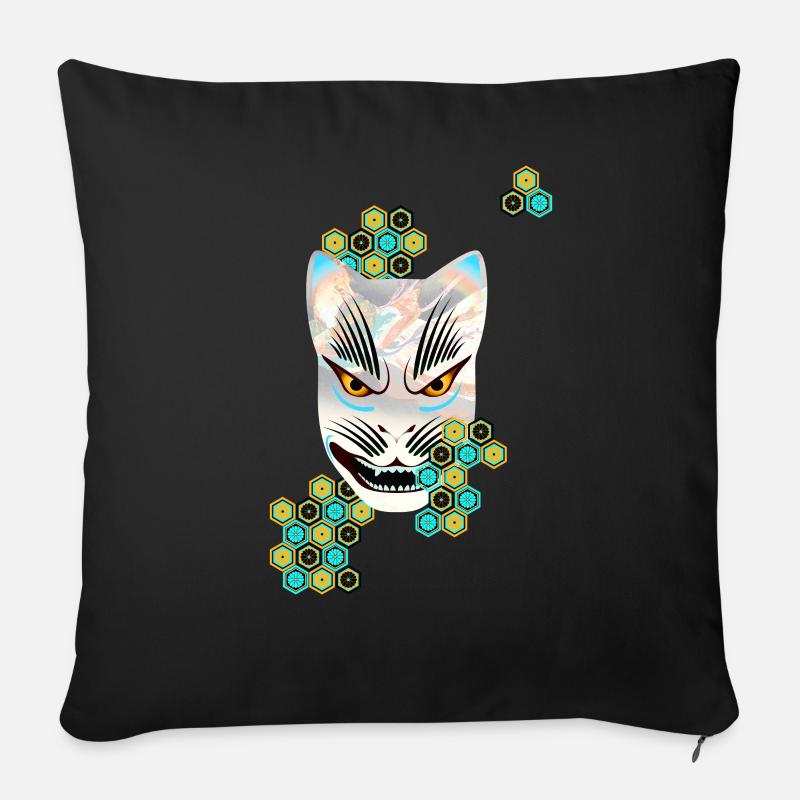 renard Kitsune - Coussin et housse de 45 x 45 cm - noir