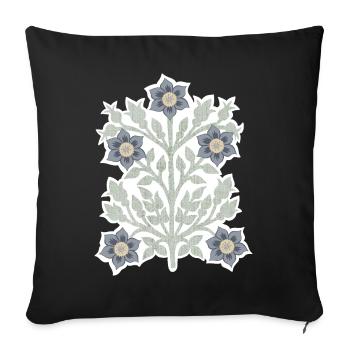 Vintage Blossoms Block Print Gray Blue and Gray Green - Sofa pillow with filling 45cm x 45cm - black - Front