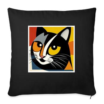 Chat comme art sur le T-shirt - Coussin et housse de 45 x 45 cm - noir - Devant