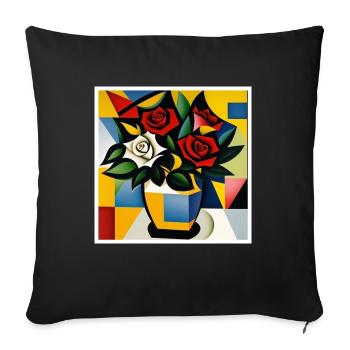 Bouquet de roses comme art sur le t-shirt - Coussin et housse de 45 x 45 cm - noir - Devant
