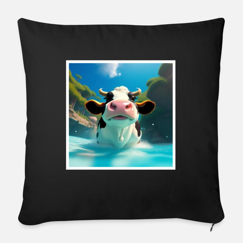 Kuh geht im Wasser baden - Sofakissen mit Füllung 45 x 45 cm - Schwarz