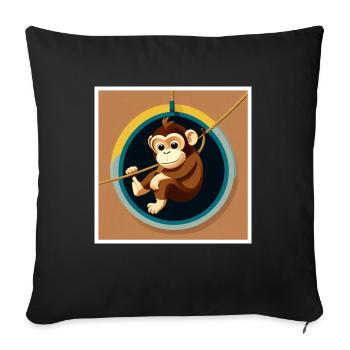 Singe suspendu à une corde comme art sur le t-shirt - Coussin et housse de 45 x 45 cm - noir - Devant