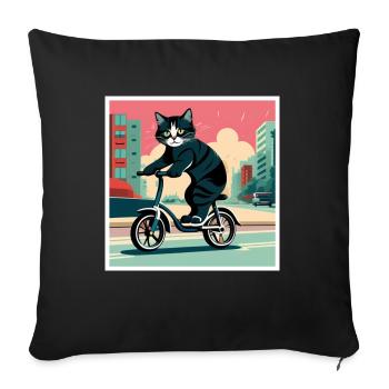 Cat riding scooter on the street - Sofa pillow with filling 45cm x 45cm - black - Front