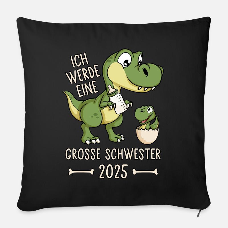 Dino Baby Ei Große Schwester 2025 Dinosaurier - Sofakissen mit Füllung 45 x 45 cm - Schwarz