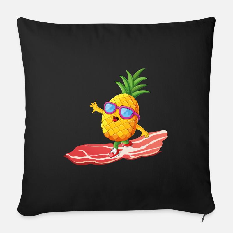 Ananas drôle cool sur l’onde de bacon - Coussin et housse de 45 x 45 cm - noir