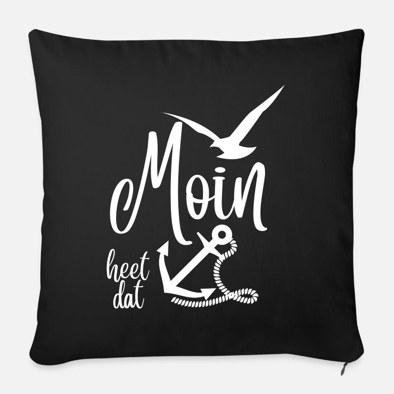 Moin heet dat - Anker & Möwen Motiv - Norddeutsch - Sofakissen mit Füllung 45 x 45 cm - Schwarz
