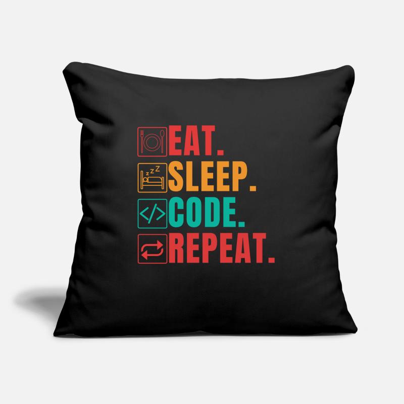EAT SLEEP CODE REPEAT - CODEUR DRÔLE Coussin et housse de 45 x 45 cm