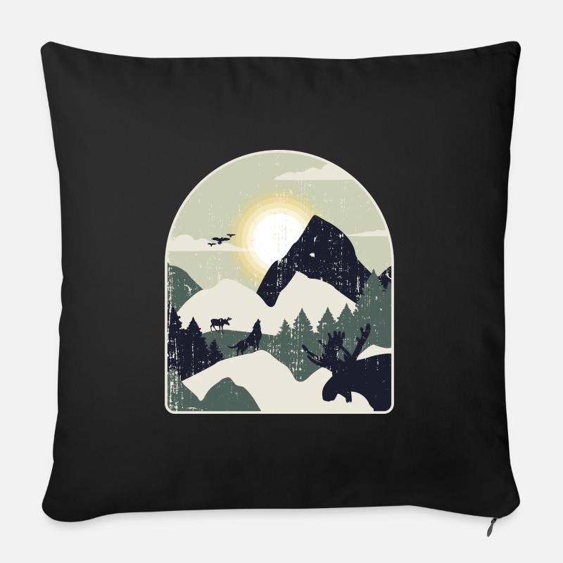 Nature Forest Mountains Hiking - Sofa pillow with filling 45cm x 45cm - black