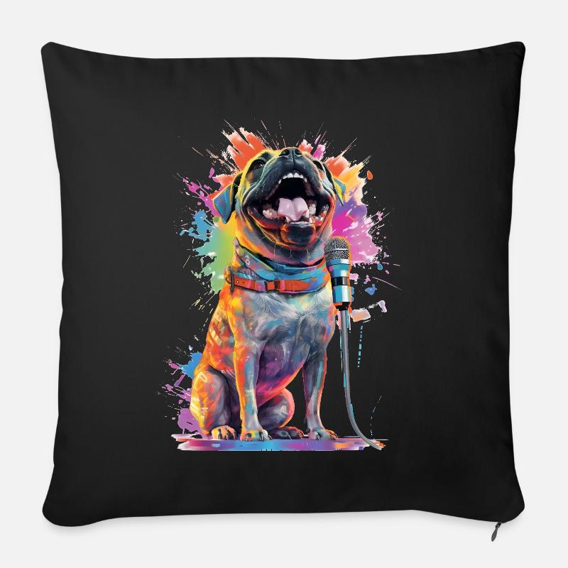 Chien chanteur avec microphone - Coussin et housse de 45 x 45 cm - noir