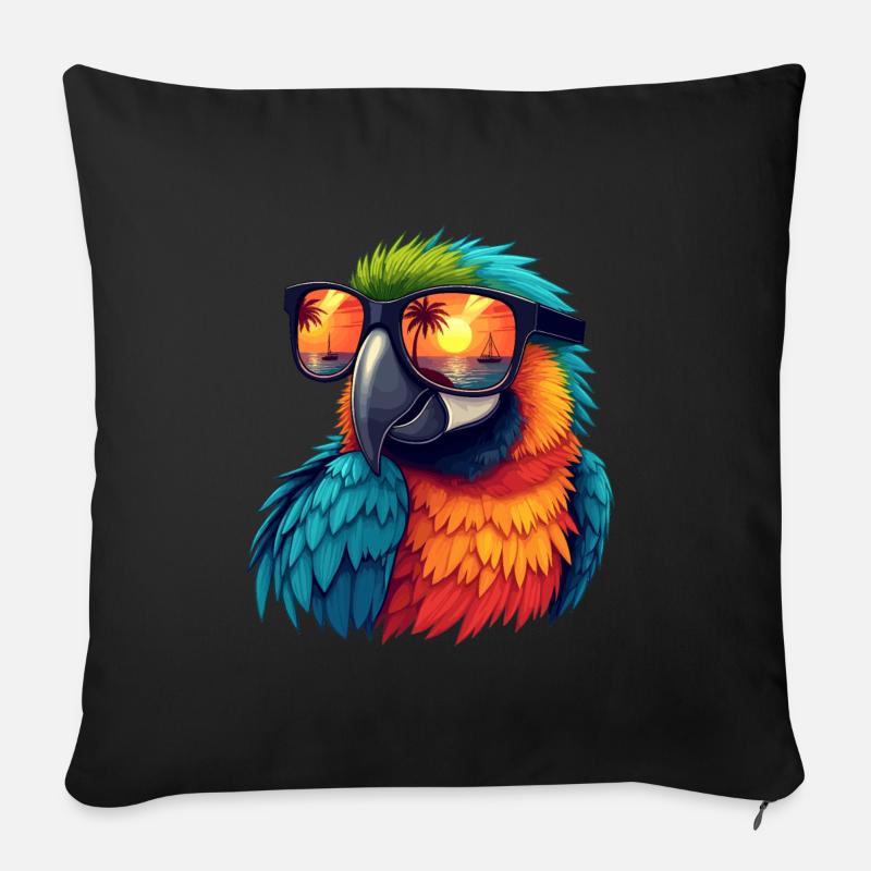Papagei mit Sonnenbrille - Sofakissen mit Füllung 45 x 45 cm - Schwarz