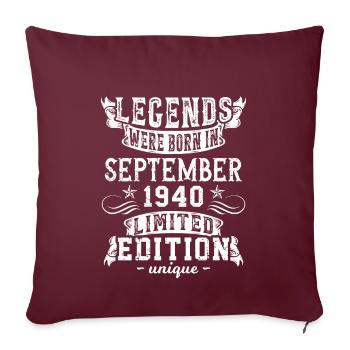 Birthday September 1940 year Limited Edition - Sofa pillow with filling 45cm x 45cm - burgundy - Front