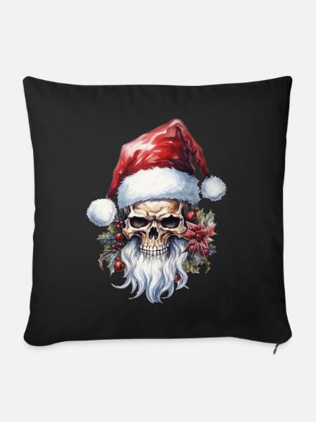 Totenkopf mit Weihnachtsmütze - Sofakissen mit Füllung 45 x 45 cm - Schwarz