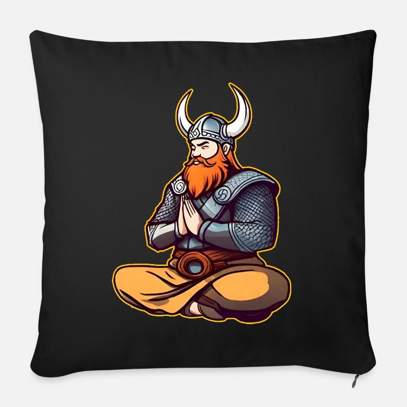 Viking mignon faisant du yoga II - Coussin et housse de 45 x 45 cm - noir