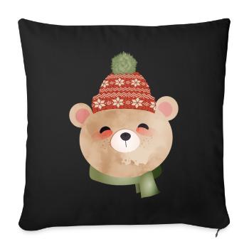 cute bear with bobble hat and scarf in winter - Sofa pillow with filling 45cm x 45cm - black - Front