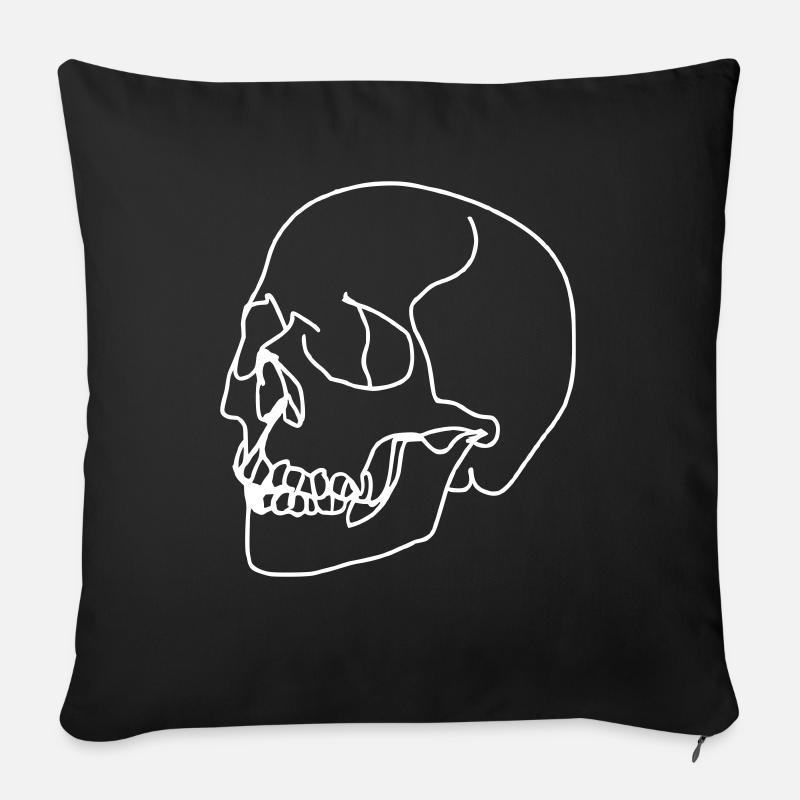Crâne Oneline blanc - Coussin et housse de 45 x 45 cm - noir