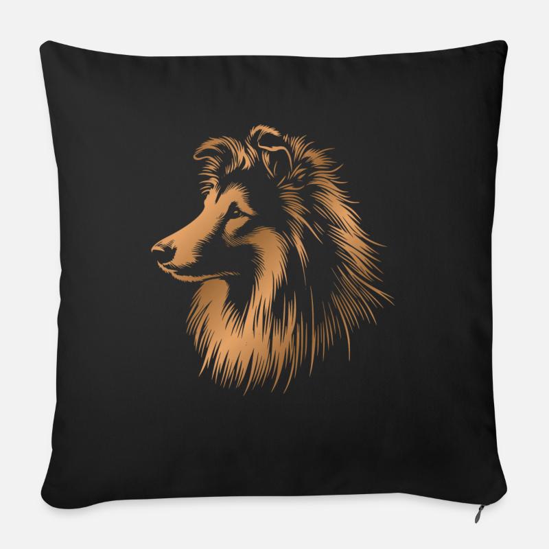 Sheltie | Tête de chien de berger Shetland bronze - Coussin et housse de 45 x 45 cm - noir