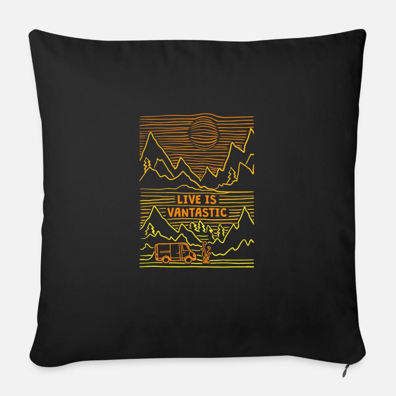 Life Is Vantastic, Camping Camper Van - Sofakissen mit Füllung 45 x 45 cm - Schwarz