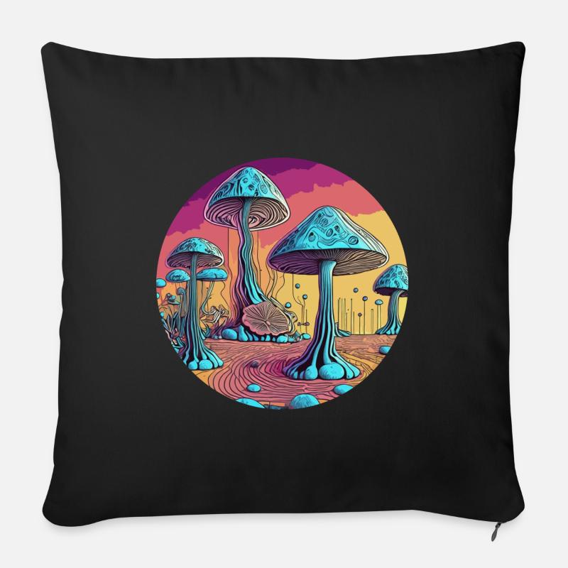 Psychedelic Mushroom Tree Valley - Sofa pillow with filling 45cm x 45cm - black