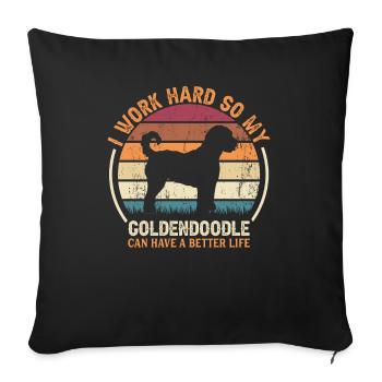 Travailler dur - Retro Goldendoodle - Coussin et housse de 45 x 45 cm - noir - Devant
