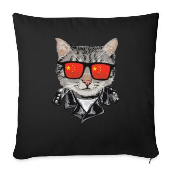 Cat China Flag Sunglasses - Sofa pillow with filling 45cm x 45cm - black - Front
