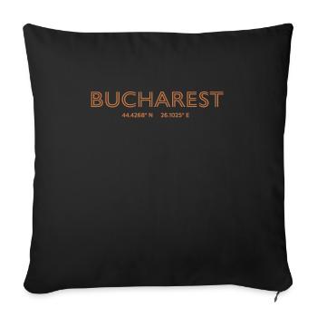 Roumanie Coordonnées de la ville - Bucarest - Coussin et housse de 45 x 45 cm - noir - Devant