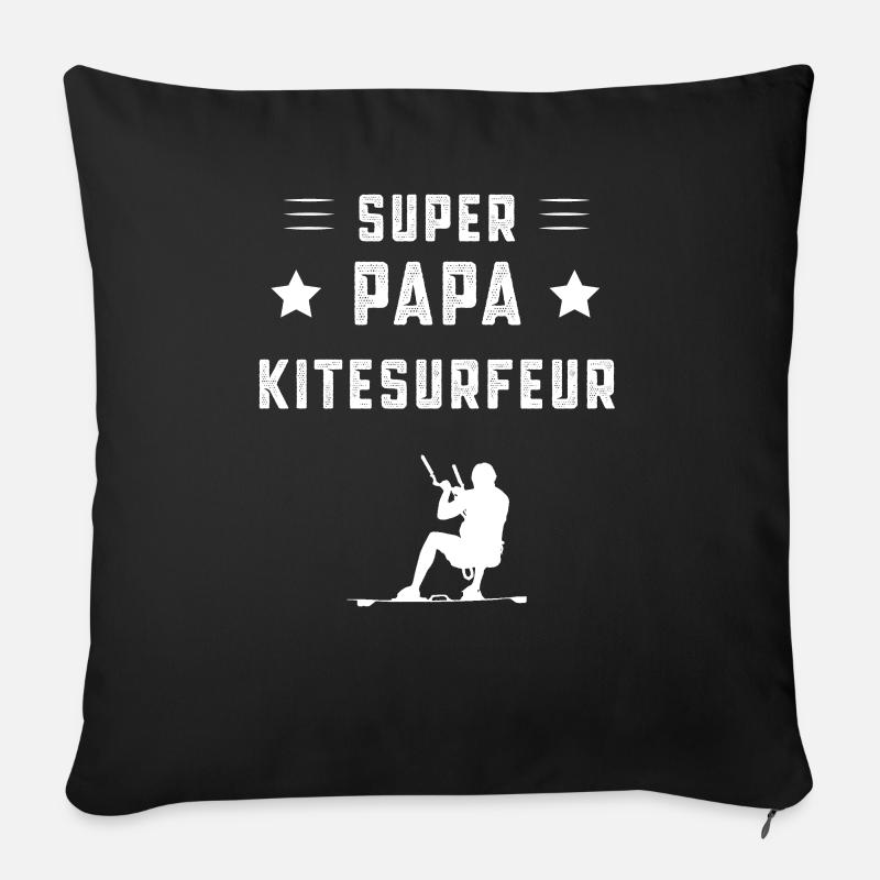 super papa kitesurfeur papa Kitesurf cadeau père - Coussin et housse de 45 x 45 cm - noir