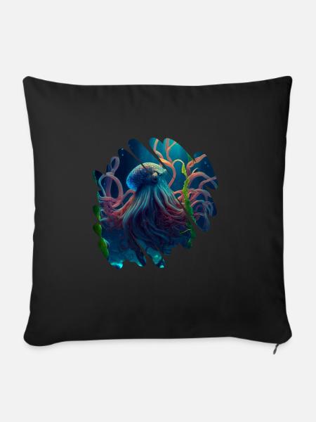 Meereslebewesen, großer Oktopus - Sofakissen mit Füllung 45 x 45 cm - Schwarz