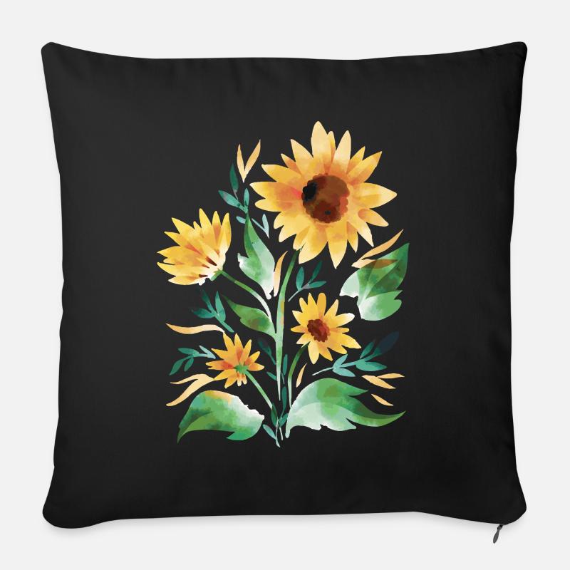 Sonnenblumen handgemalt - Sofakissen mit Füllung 45 x 45 cm - Schwarz