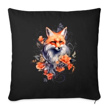 Fuchs und Blumen - Sofakissen mit Füllung 45 x 45 cm - Schwarz - Vorne