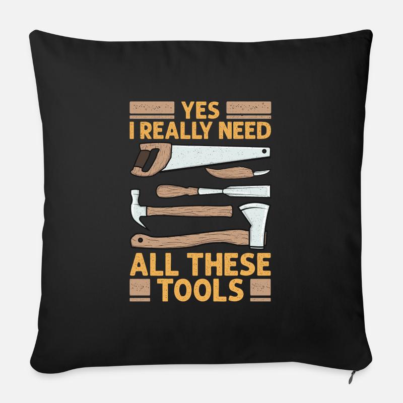 Menuiserie de sculpture sur bois pour un menuisier - Coussin et housse de 45 x 45 cm - noir