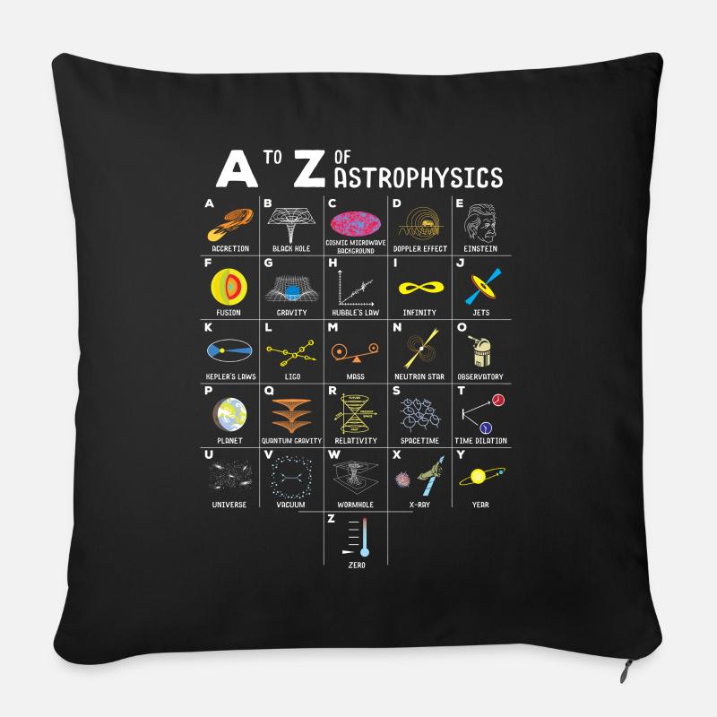 Amoureux d'astronomie drôle de A à Z - Coussin et housse de 45 x 45 cm - noir