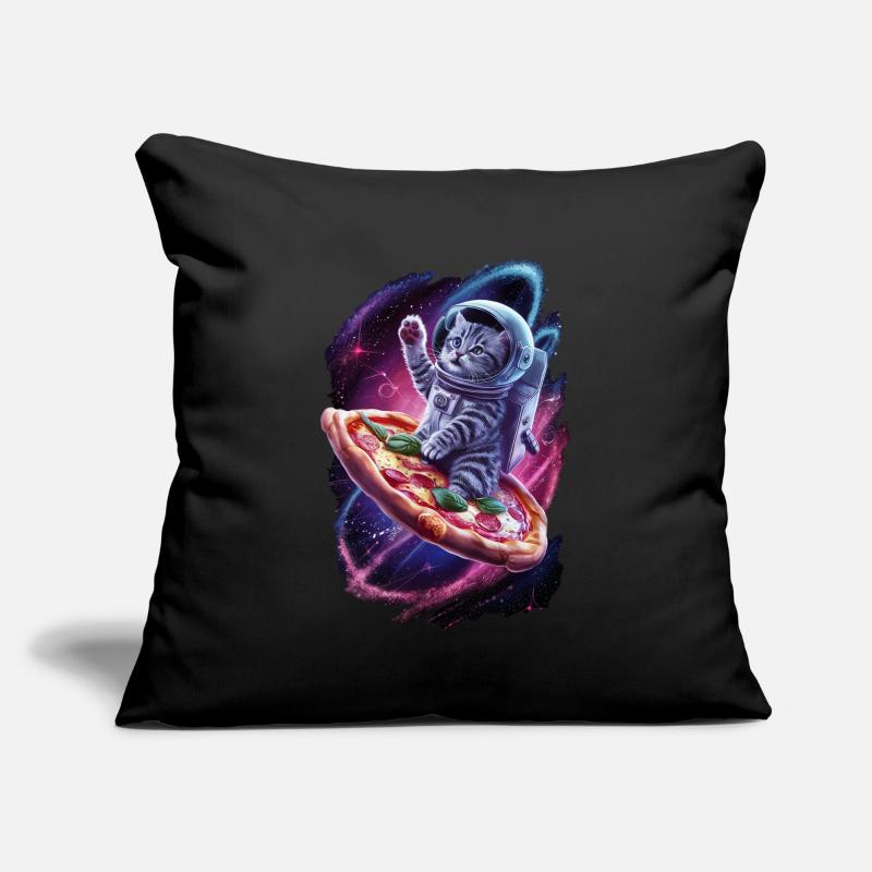 Chat de l’espace avec pizza - Motif unique Coussin et housse de 45 x 45 cm