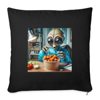 Alien découvre de délicieuses ailes de poulet - Coussin et housse de 45 x 45 cm - noir - Devant