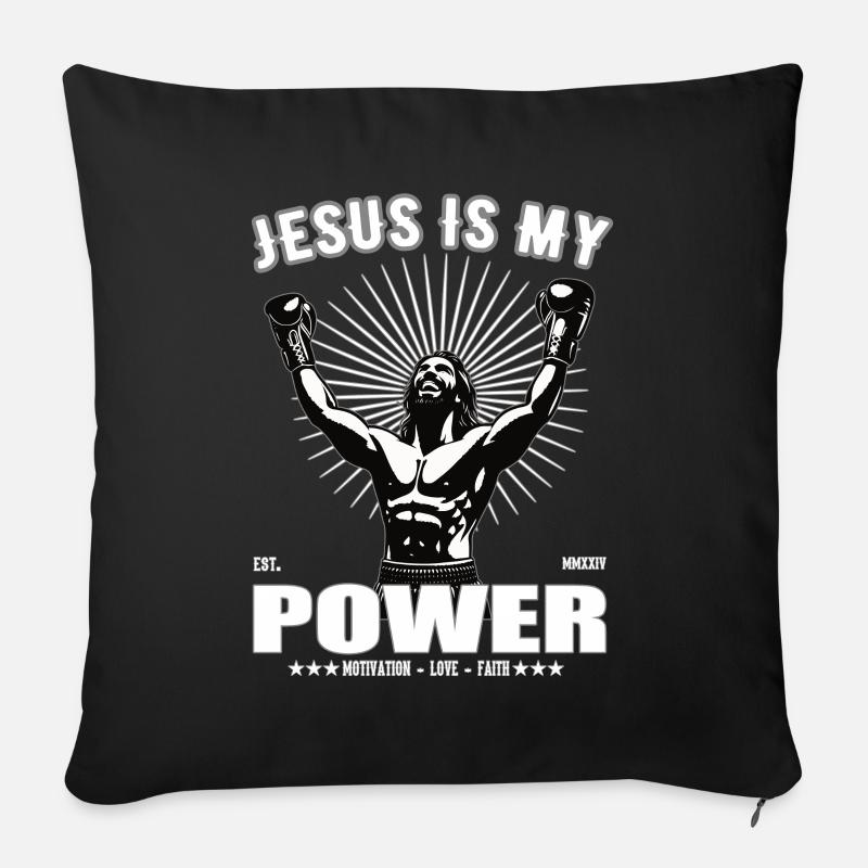 Jesus is my Power - Boxing Design - Sofakissen mit Füllung 45 x 45 cm - Schwarz