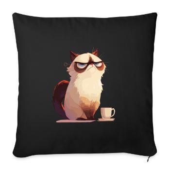 Grumpy | Katze | Genervte Katz | Kaffeeliebhaber - Sofakissen mit Füllung 45 x 45 cm - Schwarz - Vorne