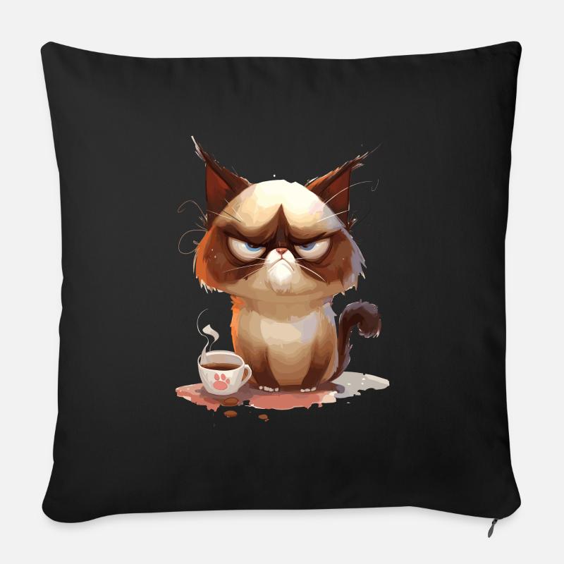 | Chat | Chat agacé | Amateurs de café - Coussin et housse de 45 x 45 cm - noir