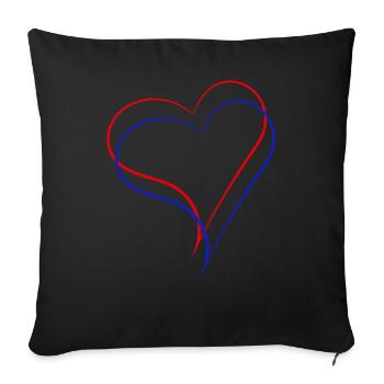A red and a blue heart together - Sofa pillow with filling 45cm x 45cm - black - Front