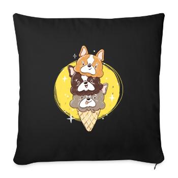 Boule de glace bouledogue français - Frenchie Summer - Coussin et housse de 45 x 45 cm - noir - Devant