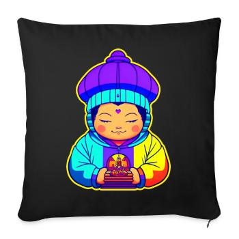 Cute little colorful Buddha child with hoodie - Sofa pillow with filling 45cm x 45cm - black - Front
