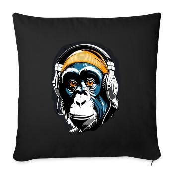 Musique Monkey Chimpanzee Casque comme idée cadeau - Coussin et housse de 45 x 45 cm - noir - Devant