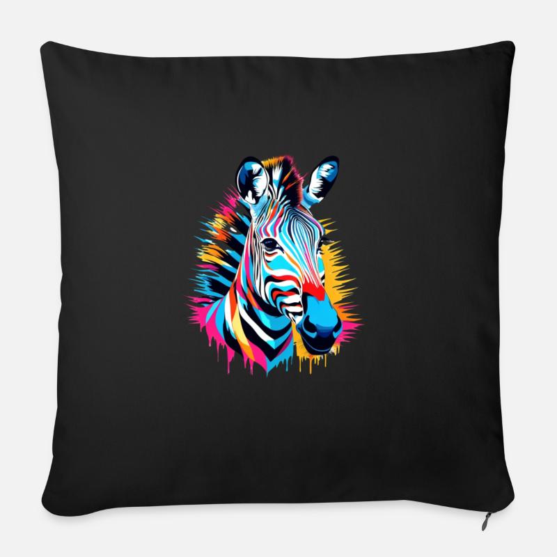 Buntes Zebra - Sofakissen mit Füllung 45 x 45 cm - Schwarz