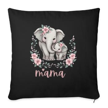 Mama coeur Couronne florale éléphant Baby Shower - Coussin et housse de 45 x 45 cm - noir - Devant
