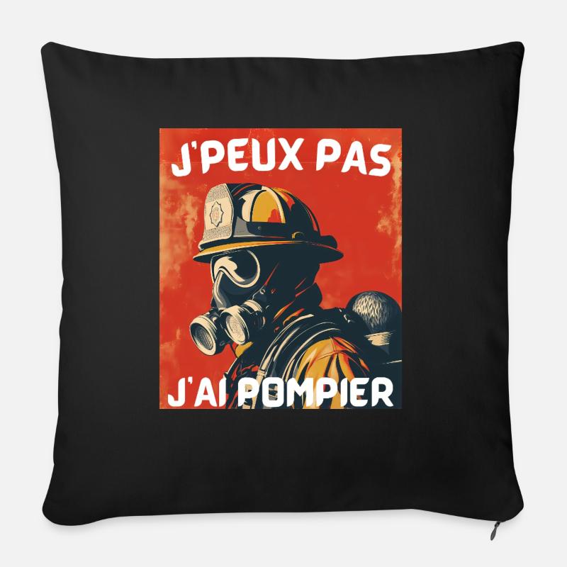Pompier Tee-shirt marrant - Coussin et housse de 45 x 45 cm - noir