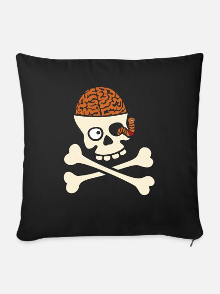 Totenkopf mit Gehirn und Wurm - Sofakissen mit Füllung 45 x 45 cm - Schwarz