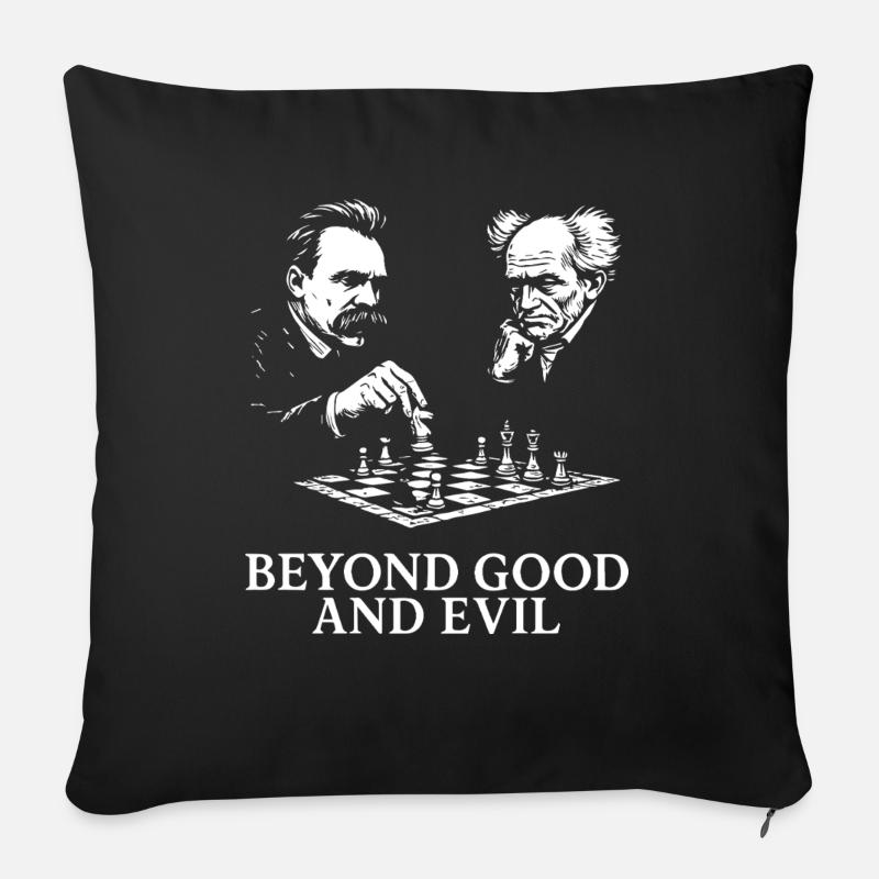 Conception amusante de Nietzsche joue aux échecs avec Schopen - Coussin et housse de 45 x 45 cm - noir